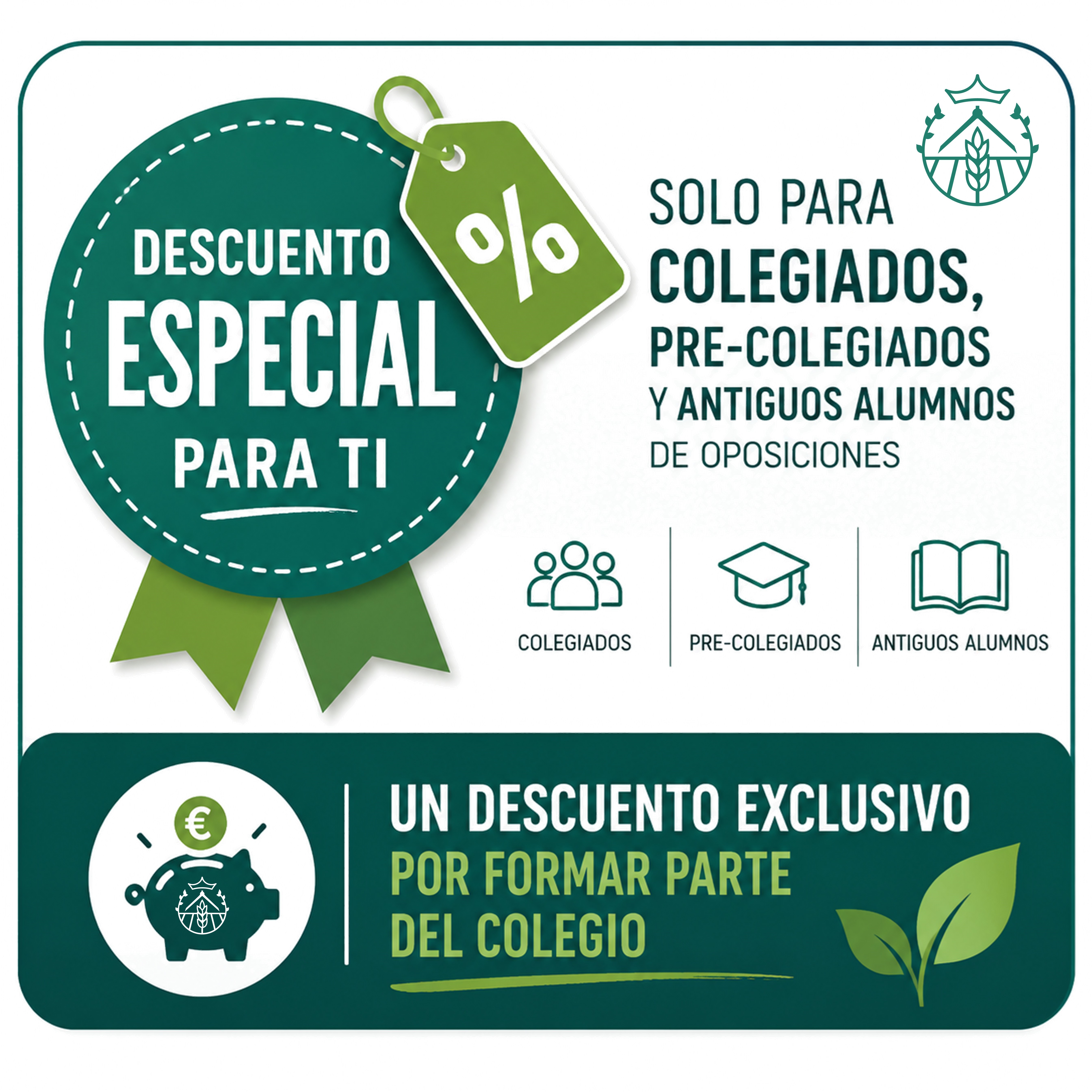 Descuento Colegiados, pre-colegiados y antiguo alumnos del Colegio de Agrícolas Centro
